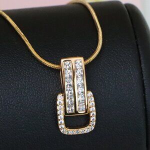 "Modern Geometric Rectangle Rose Gold Pendant with Sparkling Accents, XPPT1282